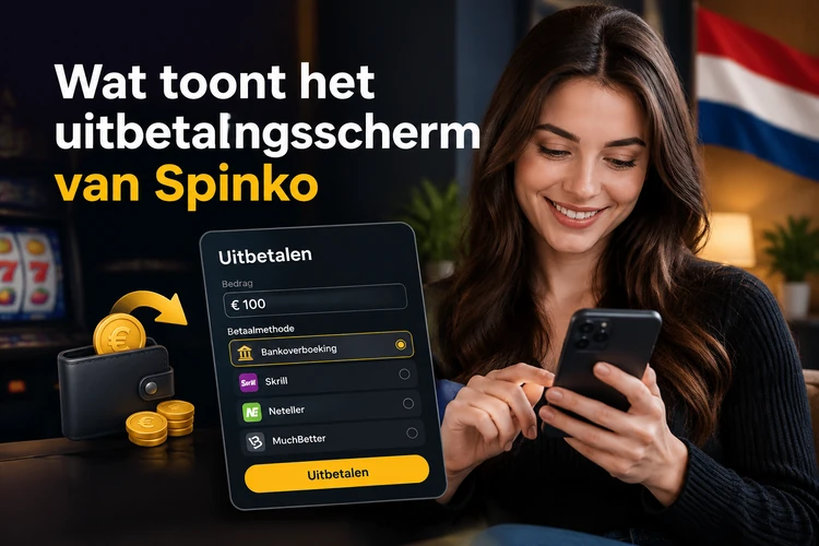 Wat toont het uitbetalingsscherm van Spinko